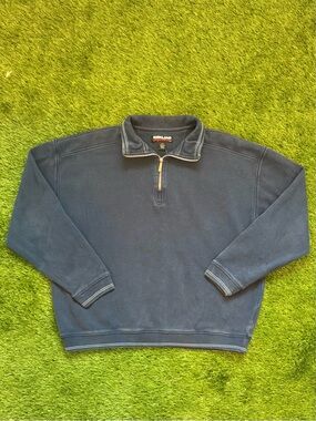 Kirkland Signature Quarter Zip Pullover Sweatshirt Navy Medium